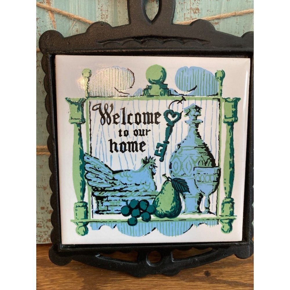 Sanyo Welcome To Our Home Farmhouse Tile and Cast Iron Decorative  Trivet